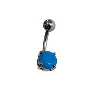 Bling Jewelry 14G Steel Blue Stone Curved Barbell Navel Piercing Belly Ring
